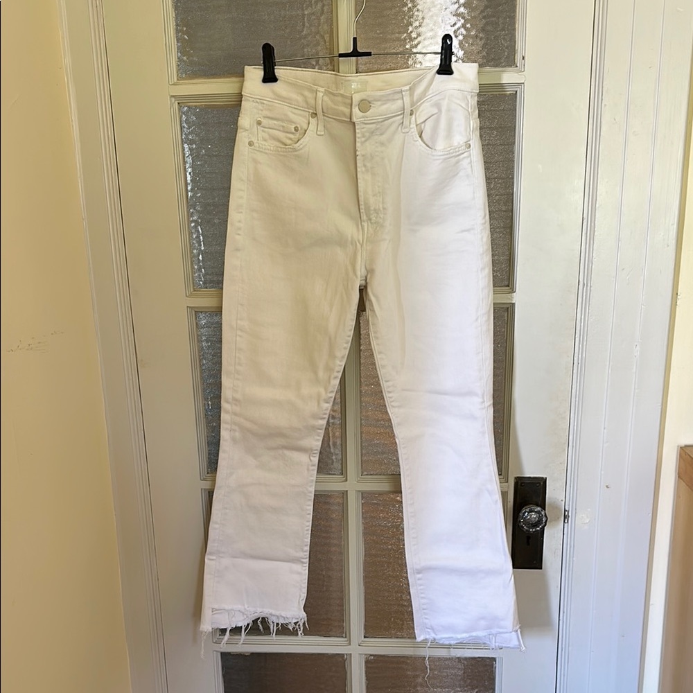 MOTHER The Insider Crop Step Fray Women's Straight Leg Jeans in White